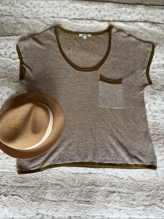 Madewell Tops - Madewell Olive-Trim Striped Short-Sleeve Scoop Tee
